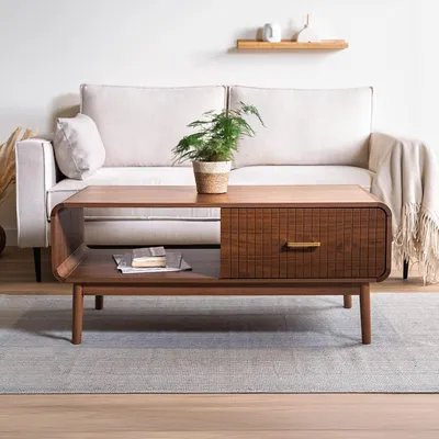 Produktbild von Couchtisch Retro 105cm 1 Schublade Walnussoptik MILO