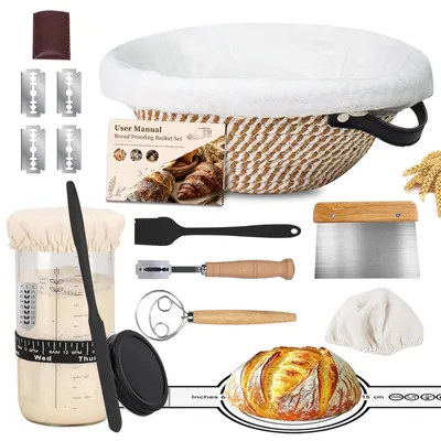Sauerteig Starter Set, rund, 700 ml, mit Zubehör, Geschenk für Bäcker
