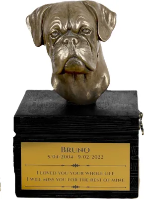 Produktbild von Boxer, Deutscher Boxer I - eine Urne mit Gravur und Hundeskulptur, letzter Abschied, handgefertigtes Produkt der Marke Art-Dog