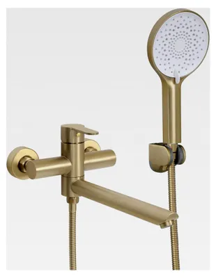 Produktbild von Badewannenarmatur mit Handbrause aus Edelstahl, Einhandmischer, wandmontiert, für Dusche mit 90° drehbarem Auslauf, gebürstetes Gold