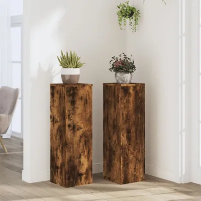 Produktbild von "2026 Promotion" Pflanzenständer - Hochbeet - 2 Stk. - Blumenkasten - Räuchereiche 25x25x80 cm - Holzwerkstoff - Beete CC31184