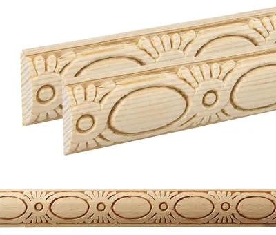 Produktbild von Holz Profilleiste in 25 x 8 x 1000 mm | 2er Set - 2 Meter | Prägeleiste aus Kiefernholz PK-428 mit 3D Astragal Ornament