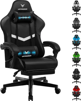 Immagine prodotto di Sedia da gioco con poggiapiedi nera, ergonomica, regolabile in altezza, portata 150 kg