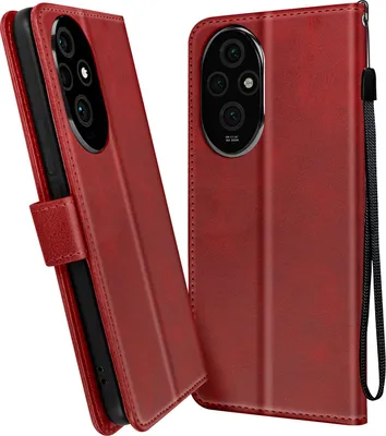 Produktbild von Avizar, Honor 200 Wallet-Cover, Portemonnaie Hülle mit Handschlaufe, Rot