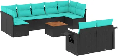 Immagine prodotto di vidaXL Set di divani da giardino da 10 pezzi con cuscini, in polyrattan nero