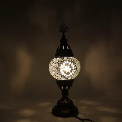 Zdjęcie produktu dla Turecka lampa mozaikowa – ręcznie wykonana lampa stołowa – marokańska lampa orientalna – średnica 12 cm, wysokość 30 cm – kolorowa i niepowtarzalna
