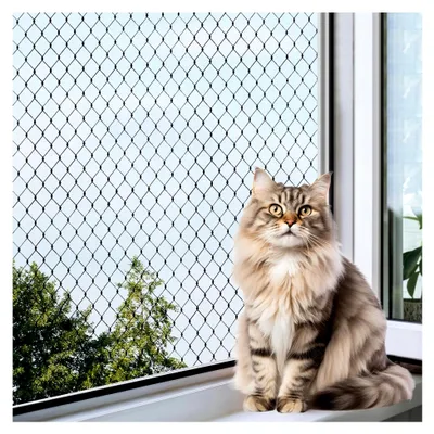 Produktbild von Katzennetz für den Balkon, 3x4m, Katzenschutznetz für Balkon mit Befestigungsseil und Zubehör, Schwarz, ohne Bohren