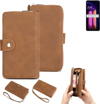 Produktbild von K-S-Trade Handyhülle Schutzhülle kompatibel mit LG Electronics V60 ThinQ 5G & Portemonnee Tasche Handytasche Case Etui Geldbörse Wallet braun (1x)