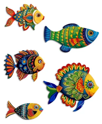 Produktbild von 5-teiliges Set Wanddekoration Fische aus MDF, bunte maritime Küstendekoration für Bad, Küche, Wohnzimmer und Terrasse, farbenfrohe Wandfiguren aus dem Meer