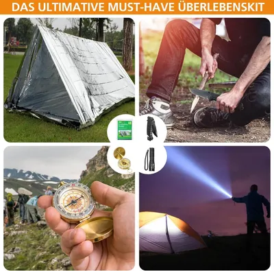 Produktbild von Famanu Überlebenskit für Notfälle mit Erste-Hilfe-Set und multifunktionalem Werkzeug - 180 Teile für Abenteuer, Camping und Wandern