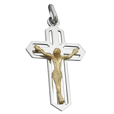 Produktbild von Anhänger 38x23mm Kreuz Jesus bicolor glänzend Silber 925 bicolor 38x23mm