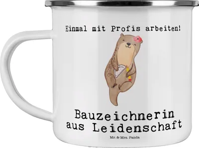 Produktbild von Mr. & Mrs. Panda Teetasse Bauzeichnerin Leidenschaft - Weiß - Geschenk, becher emaille, Pott, Haferl, Tasse, emaillebecher