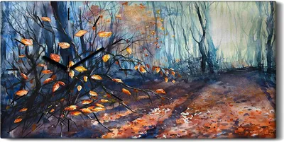 Produktbild von Dekor Leinwand Uhr Wandbilder 60x30 Malerei Abstrakte Wald Bäume Blätter - schwarze Hände