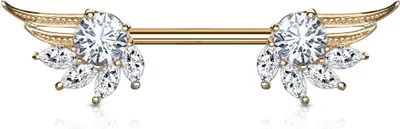 Produktbild von Brustwarzen Piercing Nippelpiercing Brustpiercing Engelsflügel Zirkonia Kristall Autiga® rosègold-klar
