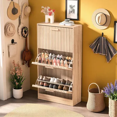 Immagine prodotto di UnboxG Scarpiera in rattan 60x24x113 cm, scarpiera con ripiano, salvaspazio e moderna per corridoio, ingresso o camera da letto