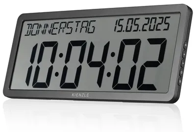Produktbild von Kienzle Funkwanduhr mit Datum großem LCD Display Anthrazit 36,5 cm