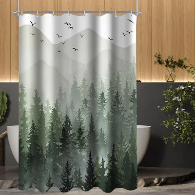 Produktbild von Lerores Duschvorhang Wald Antischimmel Textil 150x200cm mit 8 Ösen - Wasserabweisend Polyester Badevorhang