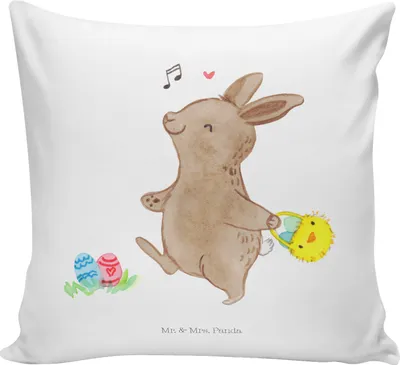 Produktbild von Mr. & Mrs. Panda Kuschel Kissen Hasen Eier suchen - Weiß - Geschenk, Dekokissen, 40x40, für sofa, kuschelkissen, Couchkissen, Ostern
