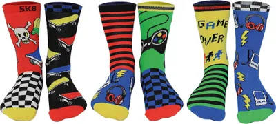 Produktbild von United Oddsocks Kinder Socken, 6 individuelle Socken - Geschenkbox, Motivsocken Game Over 30,5-39