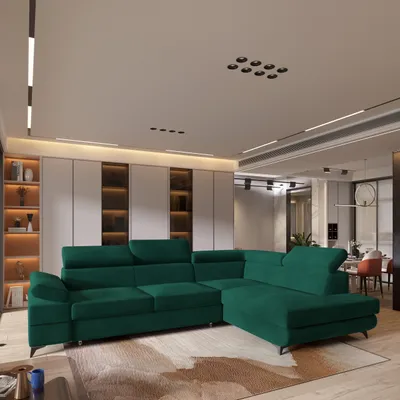 Produktbild von Masseno Ecksofa FAVIEN R-S mit Schlaffunktion L-Form, Sofa mit Bettkasten, Wohnzimmersofa, Couch, Soffa, Bettsofa, Couchgarnitur- Grün, MONOLITH 37