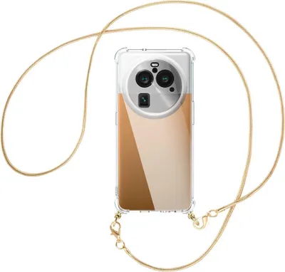 Produktbild von Handykette Backcover-Schutzhülle mit Band (Metall goldfarben) für Oppo Find X6 Pro (PGEM110,PGEM10) - goldfarbene Snake-Kette
