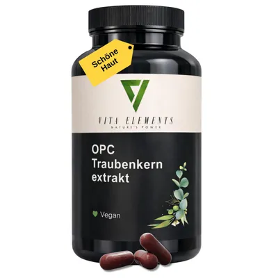 Vita Elements OPC Traubenkernextrakt Kapseln mit Vitamin C für das Immunsystem und Zellschutz