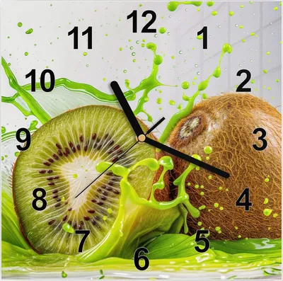 Produktbild von Wanduhr aus Glas mit Motiv Kiwi Spritzer- 30 x 30 cm - inkl. Aufhängesystem