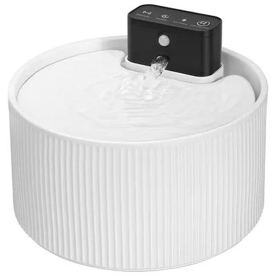 Produktbild von Katzenbrunnen Kabellos Keramik, Wiederaufladbar Batteriebetrieben 4000mAh 2.2L Trinkbrunnen mit Bewegungsmelder, Mehrfachfiltration Trinkbrunnen Schüssel für Katze und Hunde, Superleise