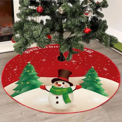 Obrázek produktu pro Dekorační podložka pod vánoční stromek, kulatý tvar, motiv sněhulák, průměr 120 cm