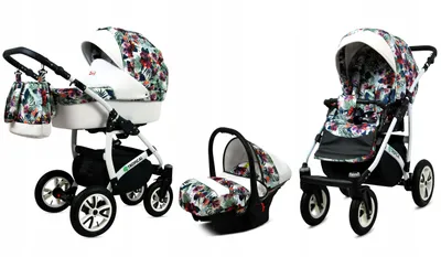 Produktbild von BabyLux® Tropical | 3in1 Kinderwagen Bambimo | Chili Flowers | Kombikinderwagen | Kinderwagenset | B