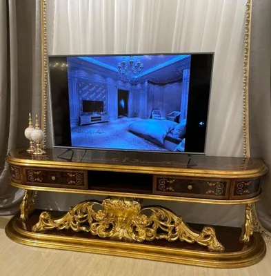 Produktbild von Casa Padrino Luxus Barock TV Schrank Braun / Antik Gold 220 x 50 x H. 70 cm - Prunkvoller Massivholz Fernsehschrank - Barock Wohnzimmer Möbel