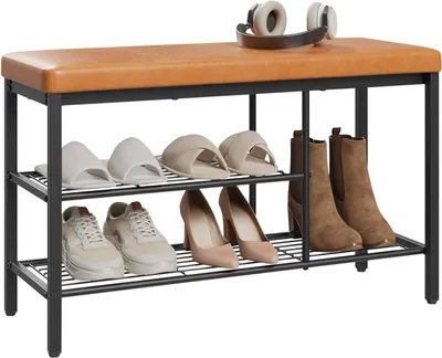 Produktbild von WOLTU Schuhbank mit Sitzfläche, Schuhregal mit Sitzbank | 3 offene Fächer für Stiefel Schuhe, 80x50x30 cm, Braun