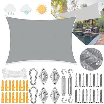Produktbild von Ibenzoa® Sonnensegel 3x4 m – rechteckiges, wasserdichtes Oxford-Gewebe, 98% UV-Schutz, mit Ösen & Befestigungsset