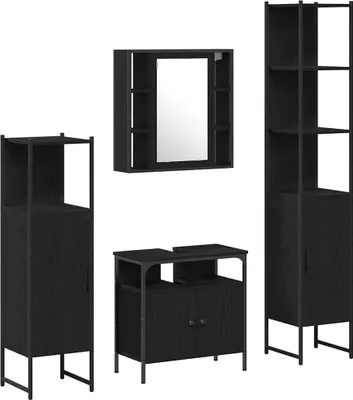 Produktbild von Badezimmermöbel-Set 4 pcs Schwarz Eichen-Optik Holzwerkstoff