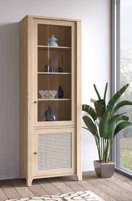 Produktbild von Vitrinenschrank CREMONA-129 in Eiche Nb. mit Wiener Geflecht Nb., B/H/T: ca. 73/206/42 cm