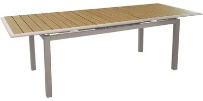 Produktbild von PROLOISIRS Louisiane II Ausziehbarer Gartentisch 187/247 x 101 cm Beige, Aluminium, Wärmelook-Eichenlamellen