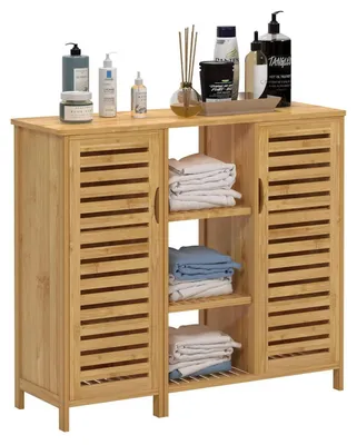 Produktbild von Badezimmerschrank Bambus Lamellentür 3-stöckig 100x33x87cm trennbar
