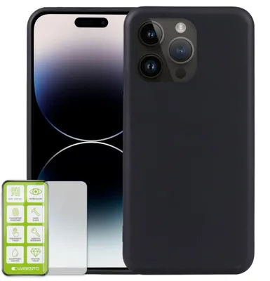 Produktbild von Für Apple iPhone 15 Pro Silikon TPU Case Schwarz 0,26 H9 Glas Handy Hülle Schutz
