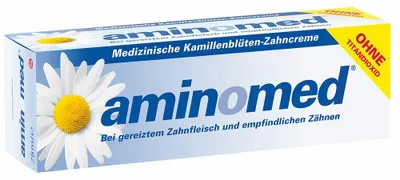 Zdjęcie produktu dla aminomed pasta do zębów z kwiatem rumianku bez dwutlenku tytanu, 75 ml