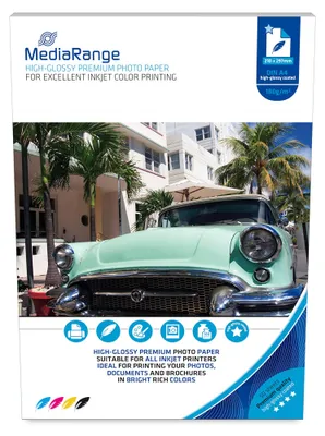 Obrázok produktu pre MediaRange MRINK117, Vysoký-lesk, 180 g/m², Inkjet, A4, 21x29.7 cm, Biela