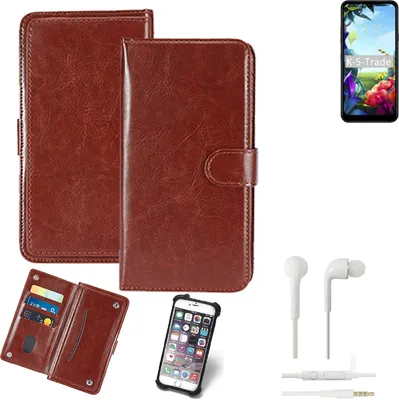 Produktbild von K-S-Trade 360° Hülle kompatibel mit LG Electronics K40S inkl. Headphones braun Kunstleder Case BookCase WalletCase Kunstlederederhülle Handyhülle,
