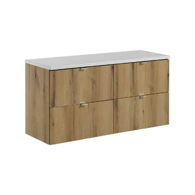 Produktbild von Waschbeckenunterschrank 120 cm mit Arbeitsplatte & 2 Unterschränke 2 Schubladen, Nova Oak N BM258 -  Evoke Eiche/Weiß Matt