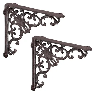 Image de 6 équerres d'étagère style antique, supports d'étagère en fonte, ornements baroques, équerres pour tablette, vintage, supports d'étagère, marron