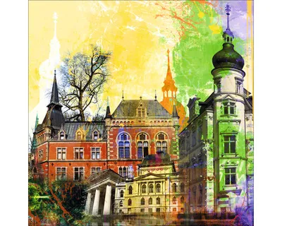 Produktbild von Glasbild Oldenburg Wahrzeichen bunt I 20x20 cm