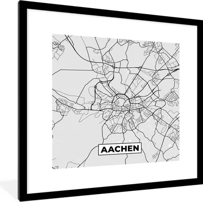 Produktbild von MuchoWow® Gerahmtes Poster Deutschland - Karte - Aachen - Stadtplan 40x40 cm - Poster mit Schwarzem Bilderrahmen Wandposter Rahmen Foto Bilder - Poster - Plakat im Rahmen