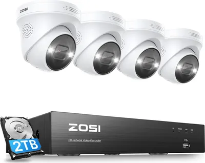 Produktbild von ZOSI 4K POE Überwachungskamera System mit 8CH 2TB HDD NVR, 4X 8MP Außen PoE IP Kameras, Personenerkennung, Weißlicht, Alarm, C225