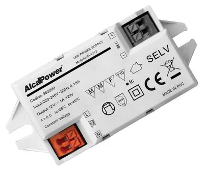 Immagine prodotto di Alcapower Alimentatore Switching per Illuminotecnica 12W 12V 1A IP20, Compatto e Protetto da Sovraccarico, Sovratensione e Cortocircuito 12W1A