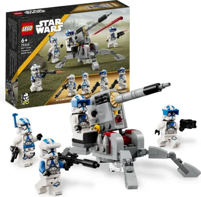 Produktbild von LEGO 75345 Star Wars 501st Clone Troopers Battle Pack Set mit Fahrzeugen und 4 Figuren, baubares Spielzeug mit AV-7 Anti-Fahrzeug-Kanone und federbelastetem Shooter