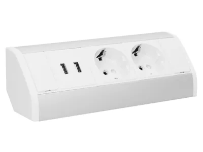 Produktbild von Steckdosenblock Aufbau, silber-weiß, 2fach, 2 USB 2,1A, 3680W