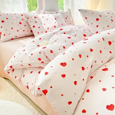 Immagine prodotto di Set di lenzuola 135x200 cm, motivo cuori, bianco e rosso, in microfibra, composto da 2 pezzi